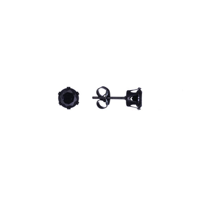 Black round zirconia earrings 6mm (Steel 316L)