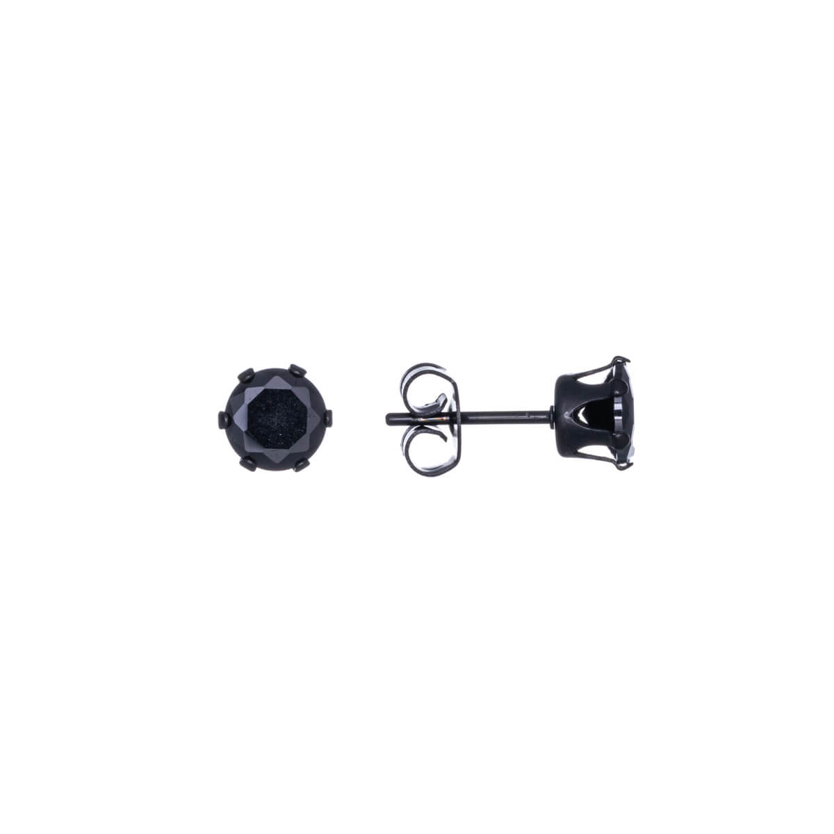 Black round zirconia earrings 6mm (Steel 316L)