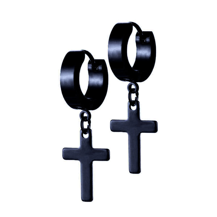 Steel ring cross earring