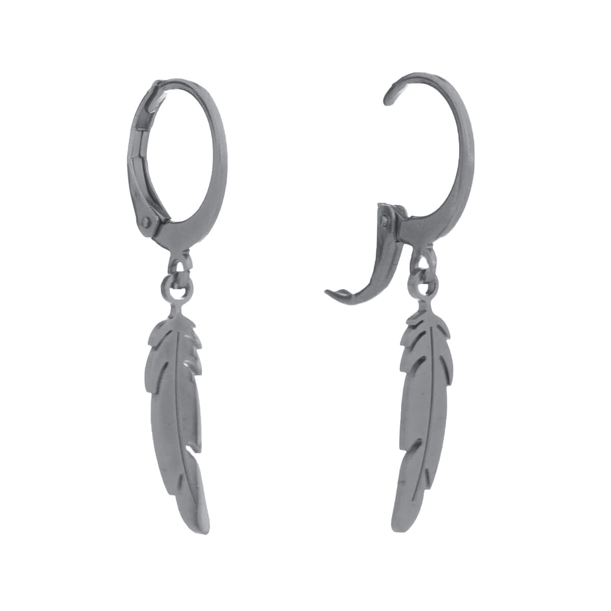 Ring hanging feather earrings (steel 316L)