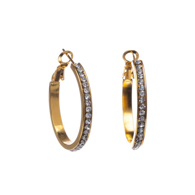 Rhinestone earrings ring earrings 3cm (steel 316L)