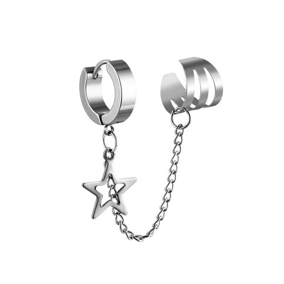 Toisen korvan korvarengas ear cuff tähti riipus (Teräs 316L)