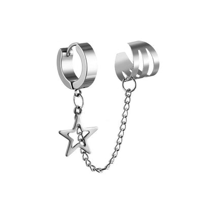Second ear earring ear cuff with star pendant (Steel 316L)