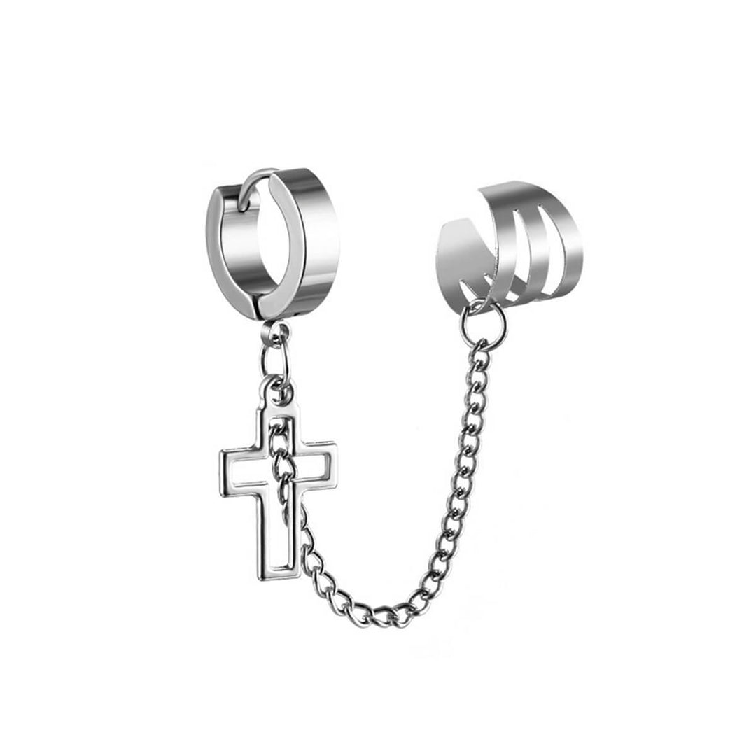 Toisen korvan korvarengas ear cuff risti riipus (Teräs 316L)