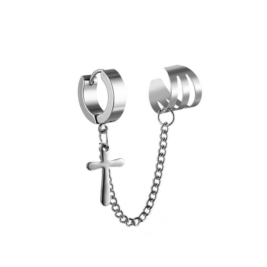 Toisen korvan korvarengas ear cuff risti riipus (Teräs 316L)