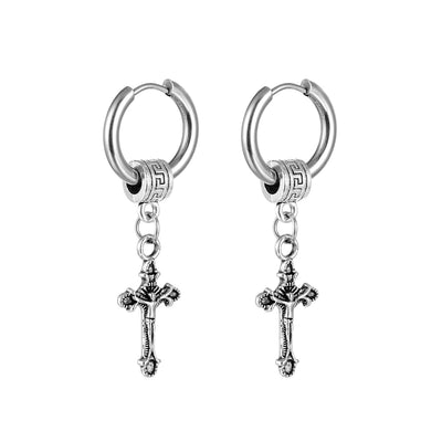 Cross pendant earrings ring earrings (steel 316L)