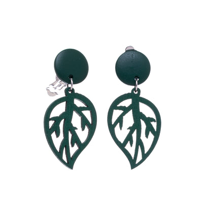 Wooden leaf clip earrings