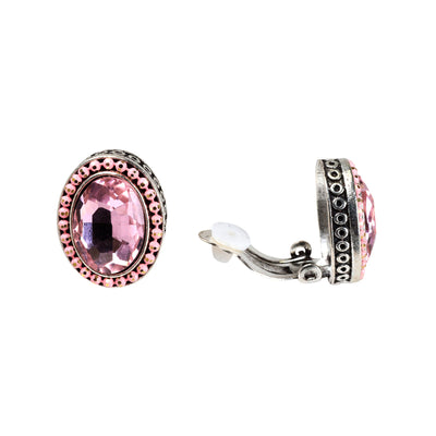 Oval rhinestone clip earrings