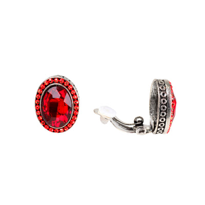 Oval rhinestone clip earrings