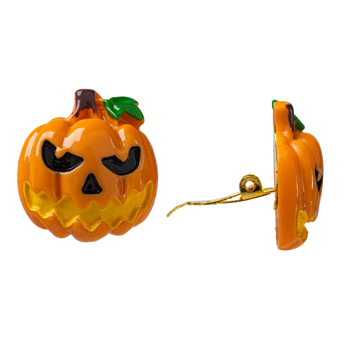 Grimacing pumpkin shield earrings