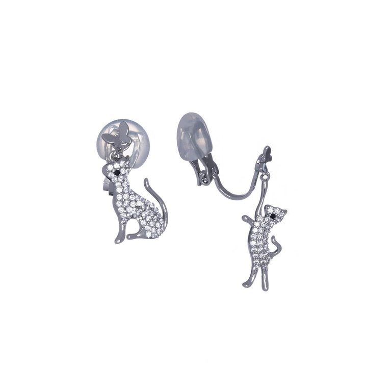 Zirconia cat clip earrings (silver 925)