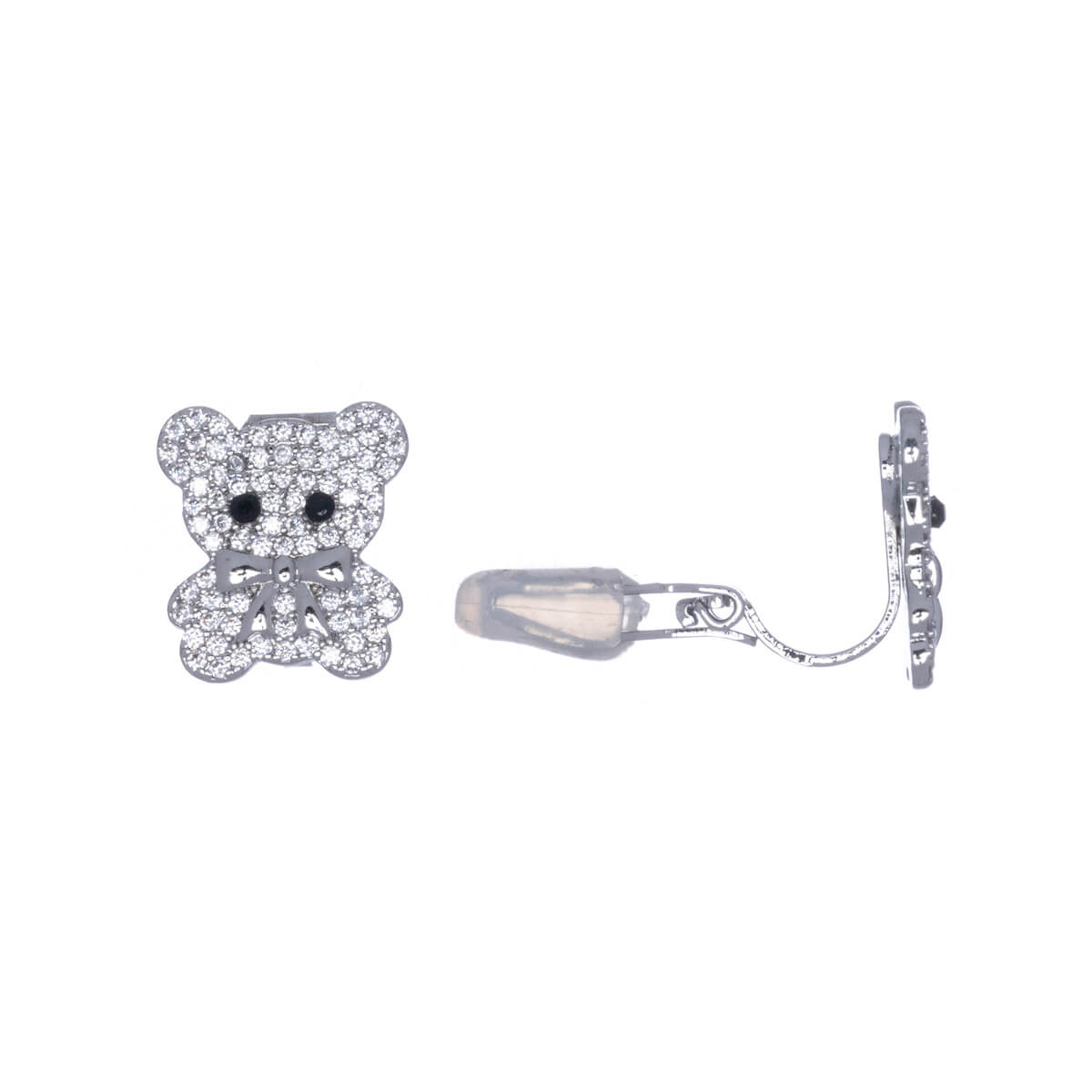 Zirconia teddy bear clip earrings (silver 925)