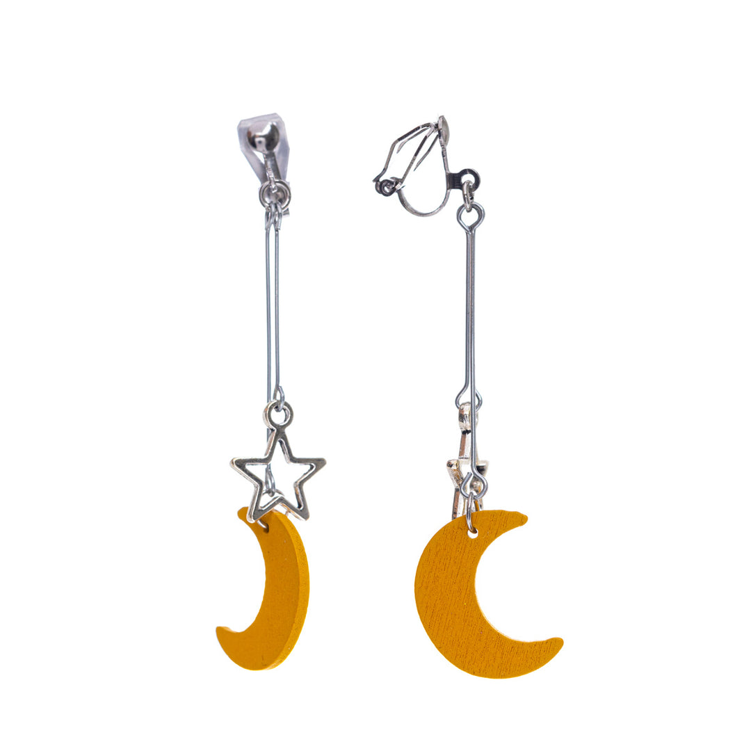 Moon and stars clip-on earrings - Made in Finland (steel 316L)