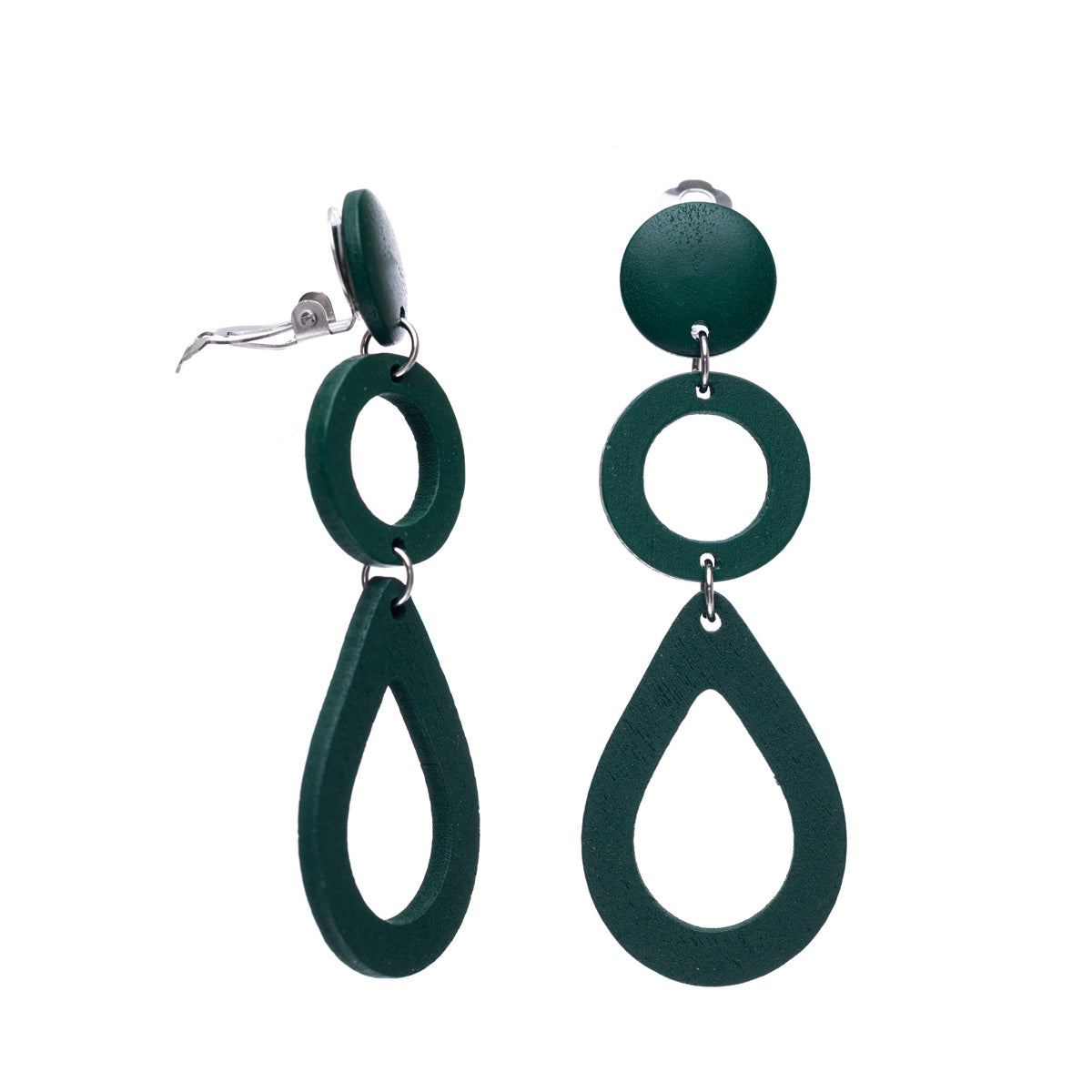 Wooden drop clip earrings (Steel 316L)