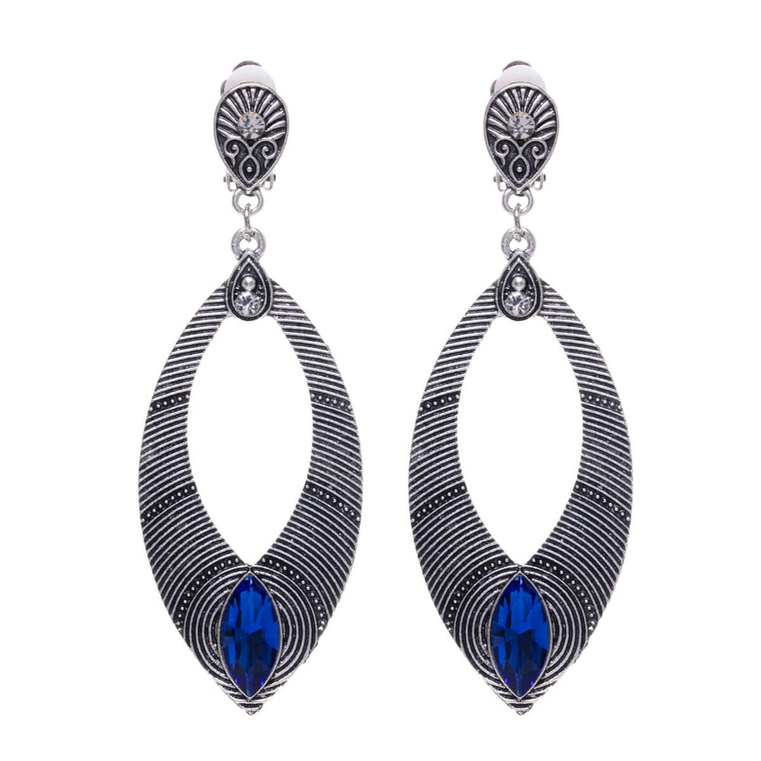 Hanging oval clip earrings with glass stone