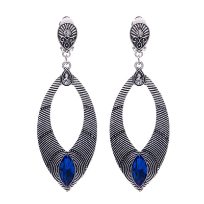 Hanging oval clip earrings with glass stone