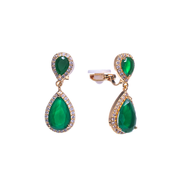 Dangling zirconia drop clip earrings gold plating