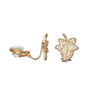 Maple leaf zirconia clip earrings