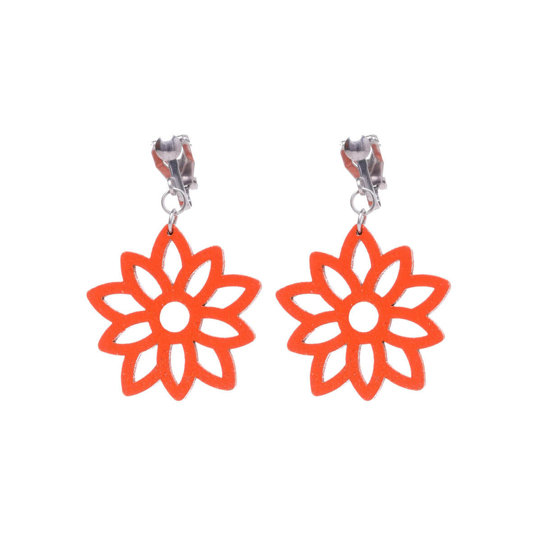 Wooden flower clip earrings (Steel 316L)