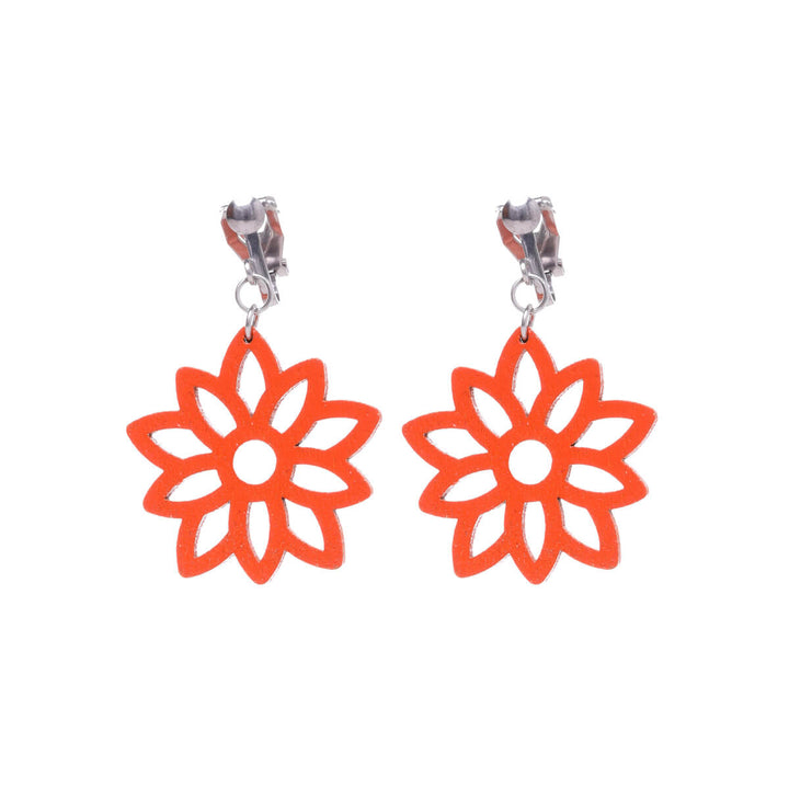 Wooden flower clip earrings (Steel 316L)