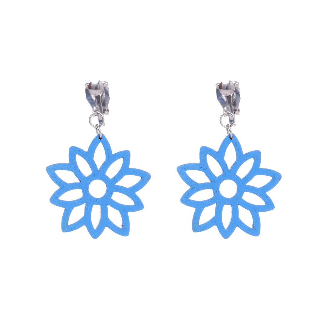 Wooden flower clip earrings (Steel 316L)