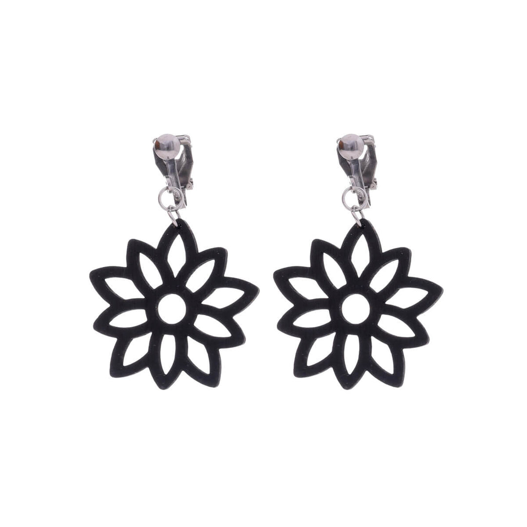 Wooden flower clip earrings (Steel 316L)