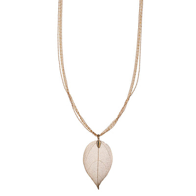 Leaf pendant necklace with three chains 70cm