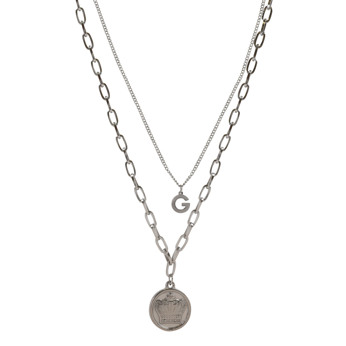 Two-row necklace with cable chain pendant (steel)