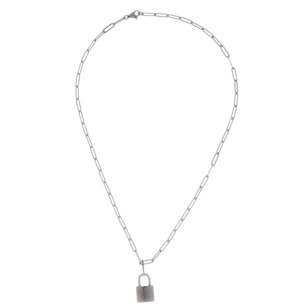 Cable chain necklace lock pendant 42cm (steel 316l)