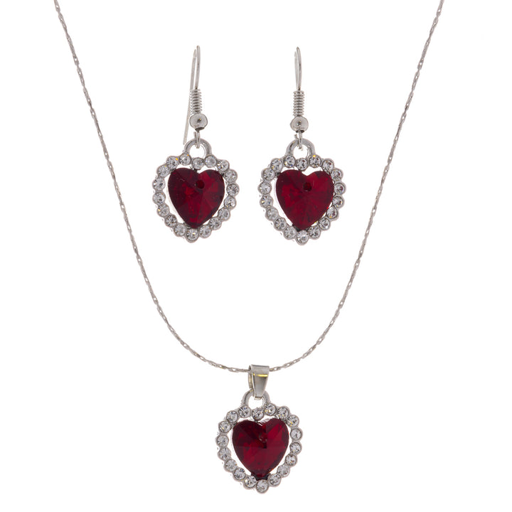 Heart necklace and earrings set in a gift box