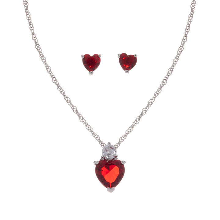 Heart necklace and earrings set in a gift box