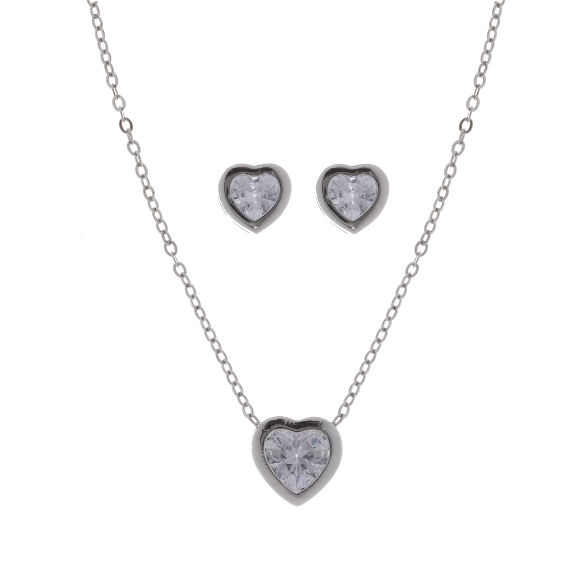 Heart necklace and earrings set in a gift box