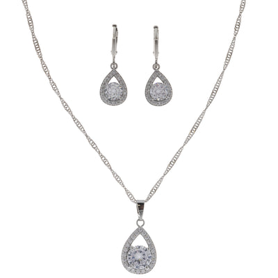 Oval zirconia necklace and earrings set in a gift box