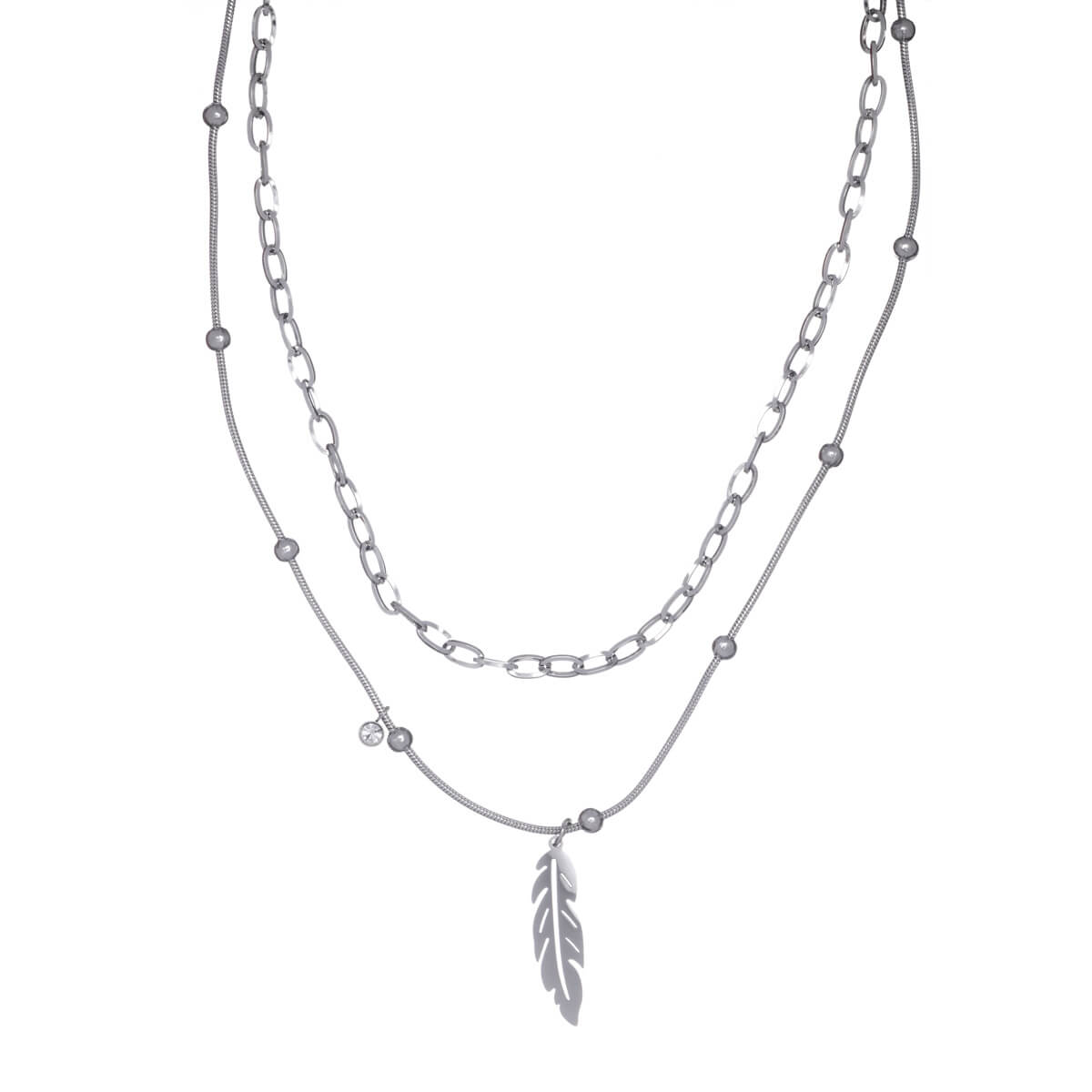 Two chains feather pendant pendant necklace 40cm & 46cm (steel 316L)