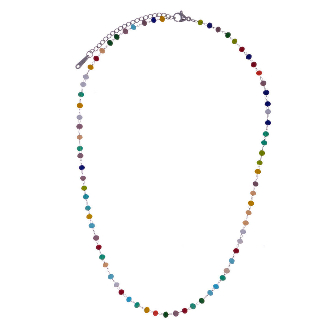 Chamfered pearl steel necklace 43cm (steel 316L)