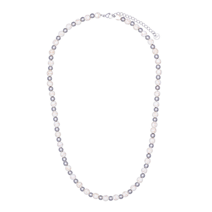 Ceramic pearl steel necklace 46cm +5cm (Steel 316L)