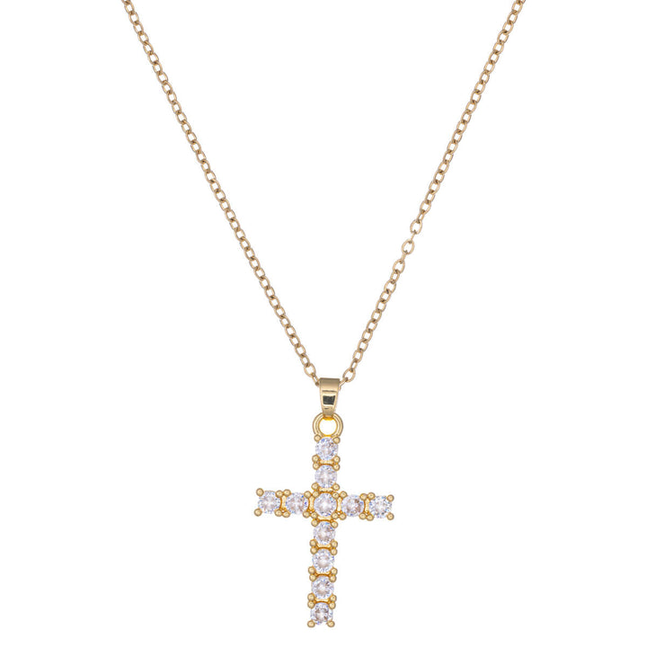 Zirconia cross pendant steel necklace 45cm (Steel 316L)