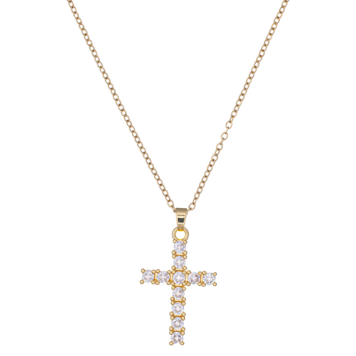 Zirconia cross pendant steel necklace 45cm (Steel 316L)