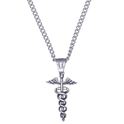 Caduceus pendant steel necklace 44cm (steel 316L)