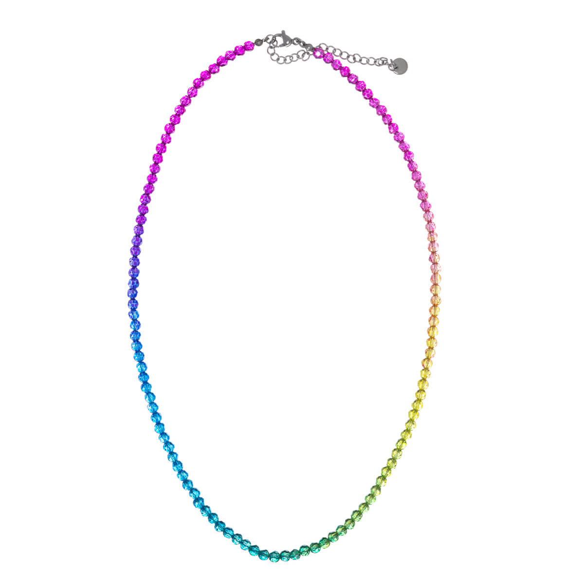 Glass stone rainbow necklace 46cm +5cm (steel 316L)
