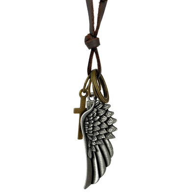 Wing pendant in a leather ribbon