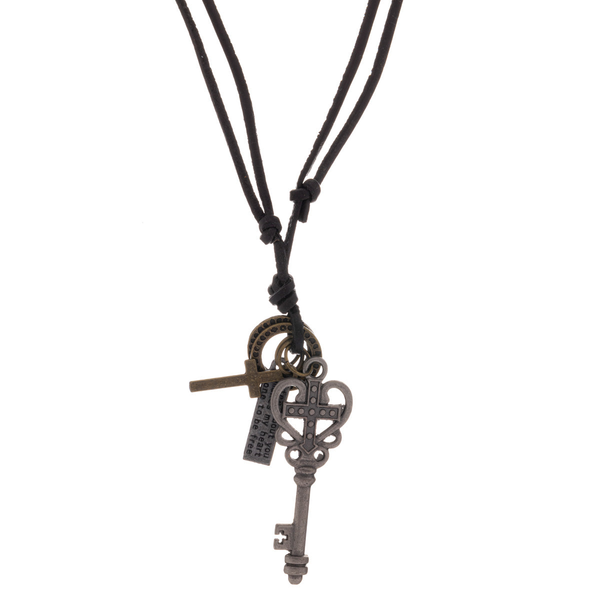 The key pendant necklace in the leather ribbon