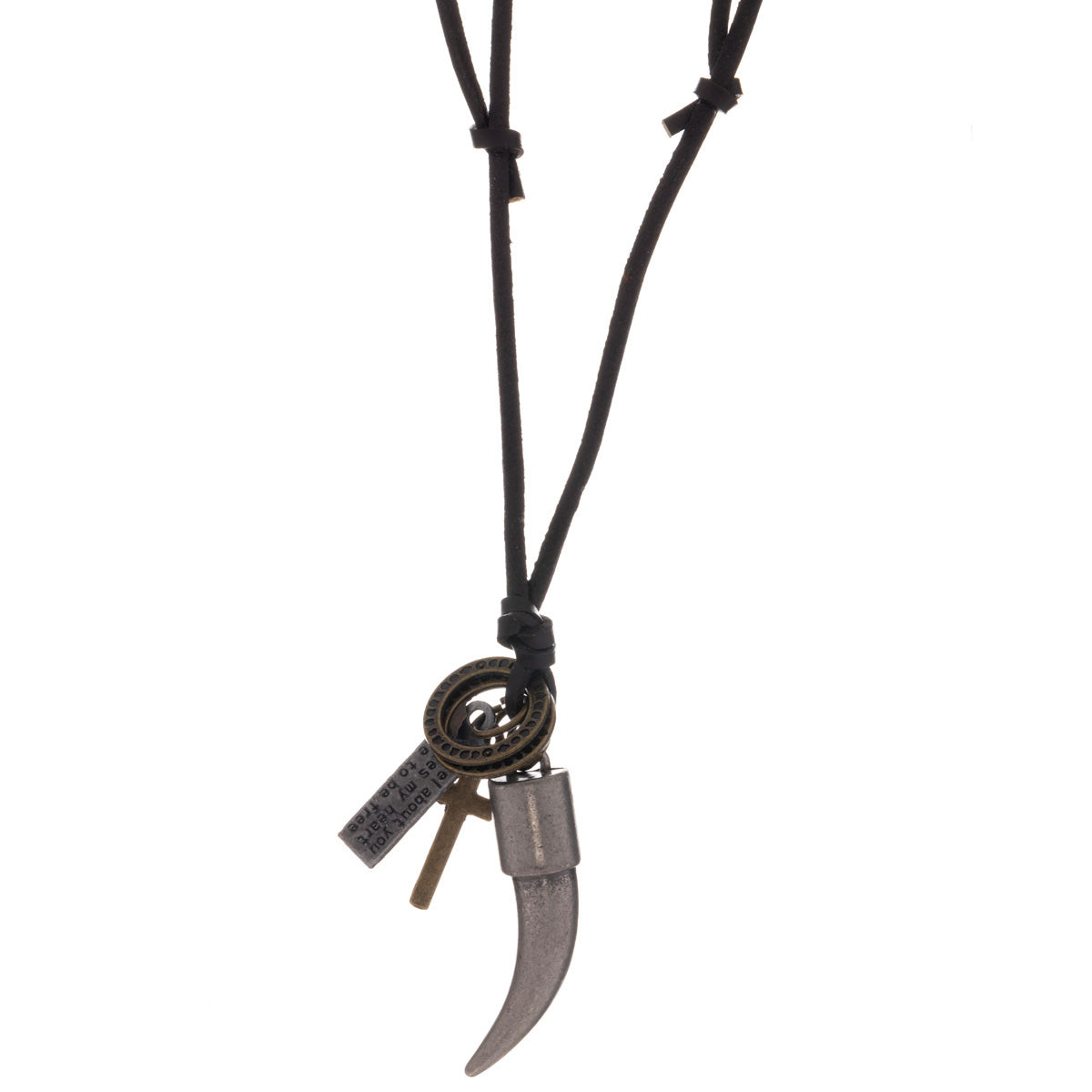 Tooth pendant necklace in a leather ribbon