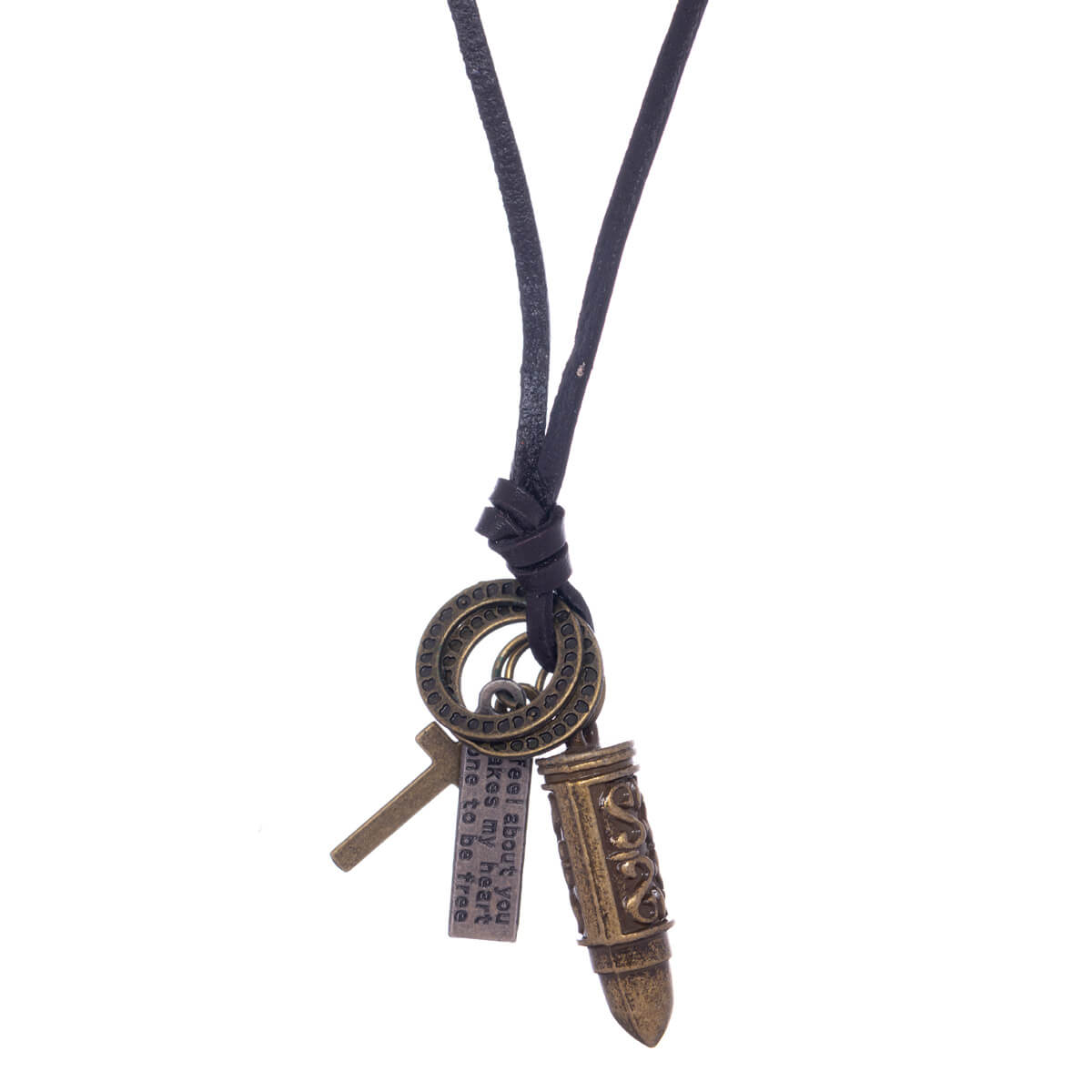 Bullet pendant necklace on leather cord