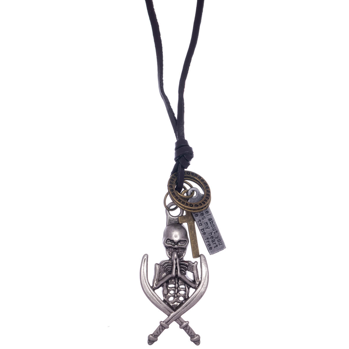 Skeleton pendant necklace on leather cord