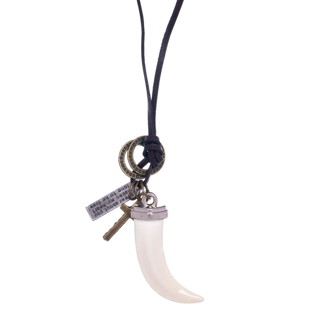 Tooth pendant necklace on leather cord