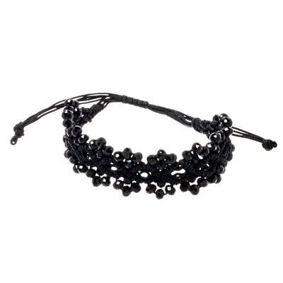 Fabric bracelet with glass beads