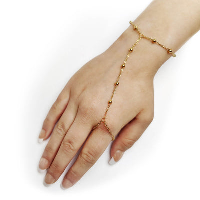 Beaded hand-ring chain (18k gold plated steel)