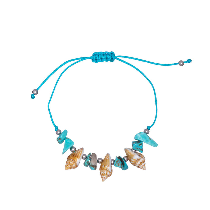 Coloured mussel bracelet on string