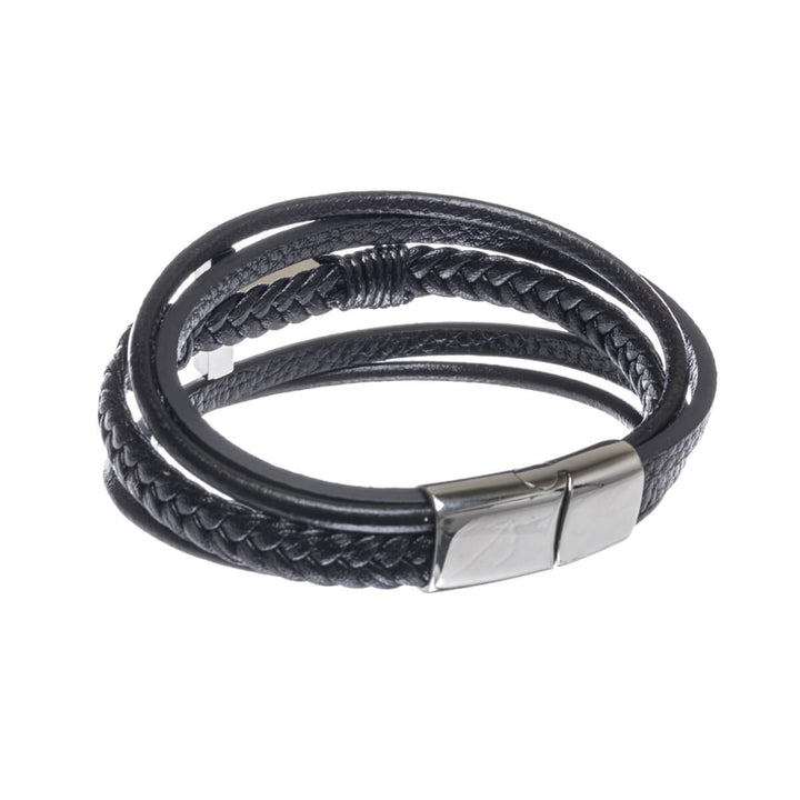 Five row leather bracelet with cross (Steel 316L)